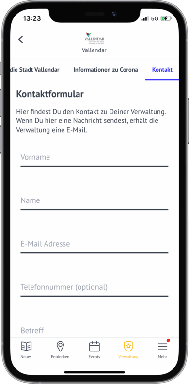 Kontaktformular Verwaltung